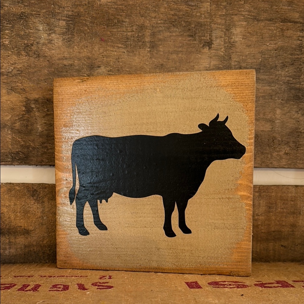 Rustic Wooden Cow Silhouette Wall Art